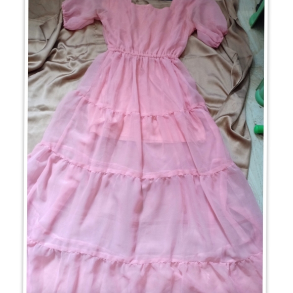 FIXED PRICE - Baby Pink Georgette elastic Midi Dress Streachable